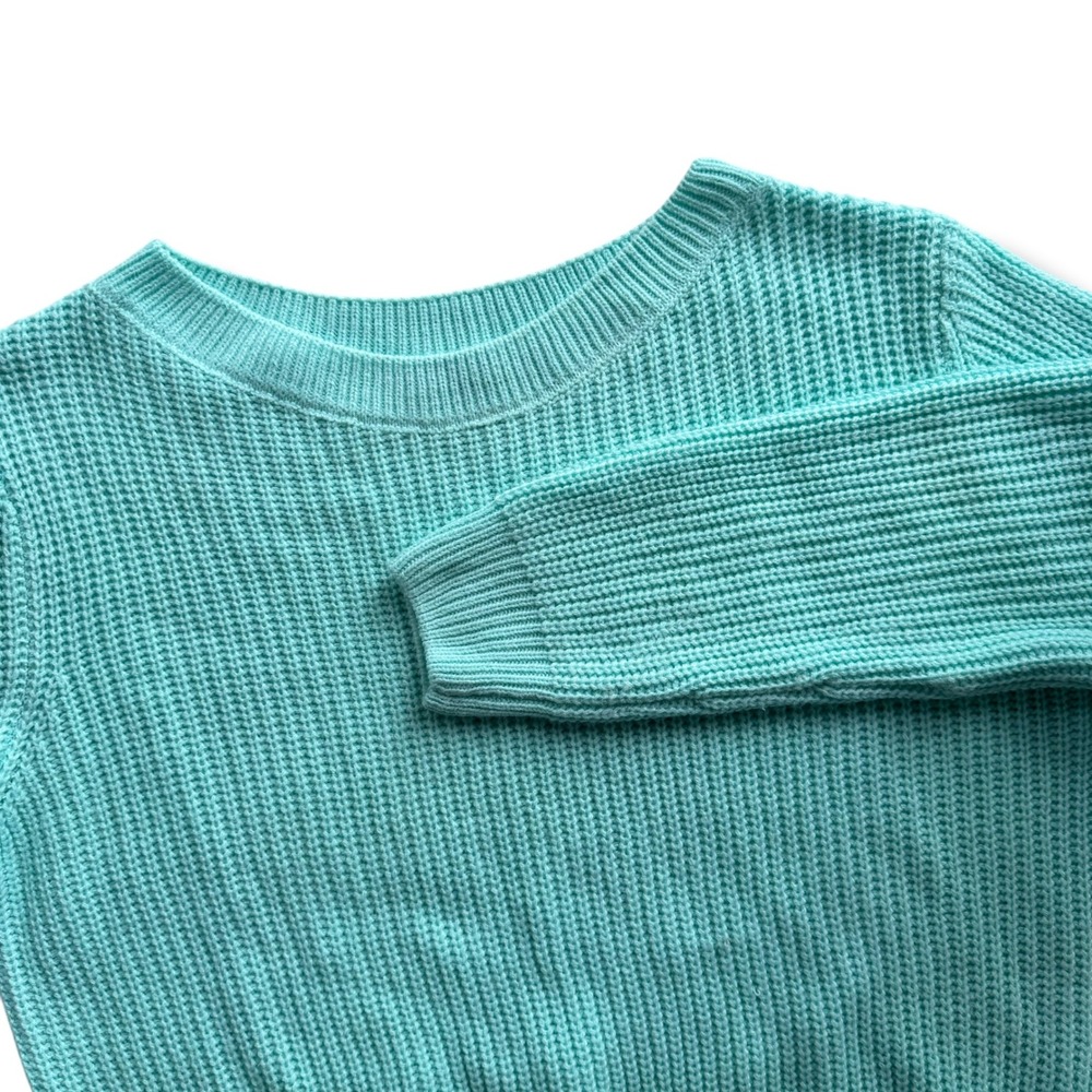 Women's M Aqua Mint Green Chunky Knit Long Sleeve Crew Neck Sweater Cozy Pastel